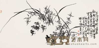 王林诗 兰草小鸡 镜心 69×137cm